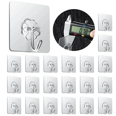 Afbeelding van Zelfklevende Wandhaken, 20 Packs Haken Badkamer Keuken Zware 20kg(max), Transparante Waterdichte, Nagelvrije Kleverige Hangers met Roestvrijstalen Utility Handdoek Bad Plafondhaken
