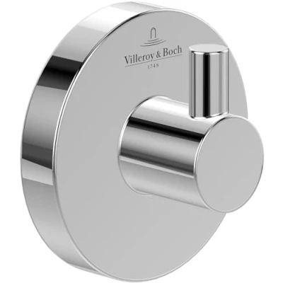 Afbeelding van Villeroy &amp; Boch Elements Tender handdoekhaak, handdoekhouder voor wandmontage, wandhaak van zink, accessoires badkamer, ronde badhaak, 54 x 32 mm, chroom