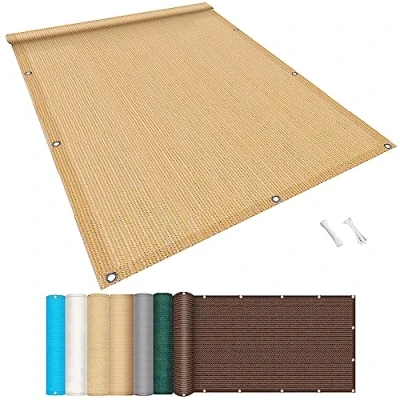 Afbeelding van Balkonbespanning 100 x 600 cm HDPE 90% uv bescherming Inkijkbeschermingsmat met Touw Kabelbinder voor balkonleuningen en tuin, Beige