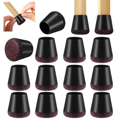 Afbeelding van Vinabo Stoelglijders, stoelvoetbescherming van siliconen, 16 stuks stoelvoetbeschermers met vilten pad, antislip doppen voor houten vloeren, verminderen lawaai en krassen (14 mm 20 mm)
