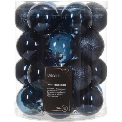Afbeelding van Decoris kerstballen 50x stuks 6 cm kunststof donkerblauw Kerstbal