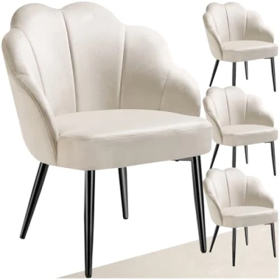 Afbeelding van tectake 4x Cocktail Stoel Hellen, Gestoffeerd met Fluwelen Bekleding, Zachte Vulling, Gewelfde Rugleuning, Stalen Poten Poedercoating set van 4 Crème/Zwart
