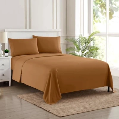 Afbeelding van Sweet Home Collection Luxe beddengoed set met plat, hoeslaken, 2 kussenslopen, microvezel, mokka, California King