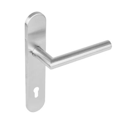 Afbeelding van Intersteel Deurkruk Jura hoek 90 op schild profielcilindergat 92mm EN1906/4 RVS