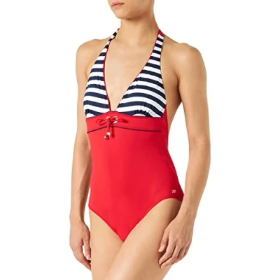 Afbeelding van Haute pression Y1006 dames badpak, gestreept, eendelig, rood (marineblauw), 38