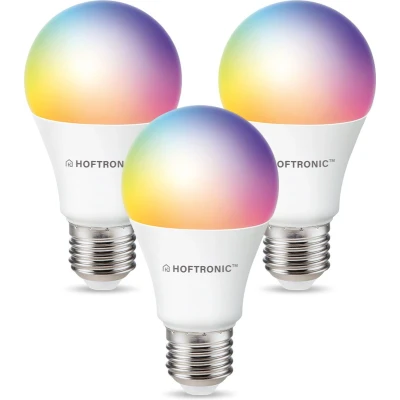 Afbeelding van Hoftronic Smart E27 WiFi LED Lamp 3 Stuks RGBWW 10 Watt 806lm A60 Dimbaar Bedienbaar via App stem