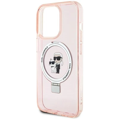 Afbeelding van Karl Lagerfeld Ring Stand &amp; Choupette Hard Case Back Cover met MagSafe voor Apple iPhone 15 Pro Max Roze
