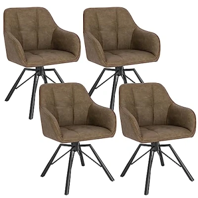 Afbeelding van WOLTU Eetkamerstoelen, draaibaar, set van 4, keukenstoel, gestoffeerde stoel, draaistoel, comfortabele stoel met armleuningen, rugleuning, armleuningstoel voor eetkamer en woonkamer, kunstleren