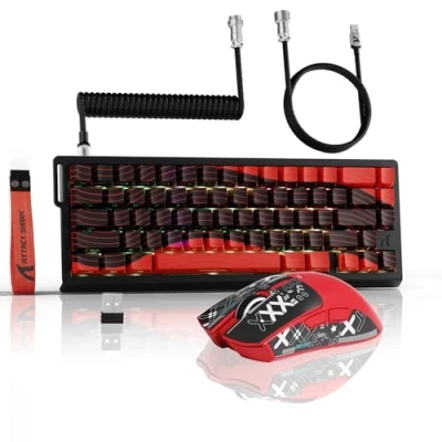 Afbeelding van ATTACK SHARK 3 in 1 draadloos X68PROHE toetsenbord en X11 gamingmuis, BT/2.4G/bedraad, 8000Hz snelle trigger magnetische schakelaar, PixArt PAW3311, 22000DPI, opgerolde C01PRO kabel, for PC/Mac Rood