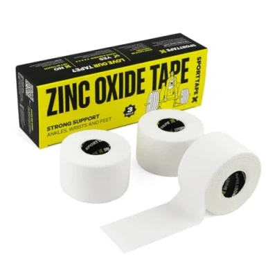 Afbeelding van sporttape Zinkoxidetape 3 rollen 3,8 cm x 10 m Witte Enkeltape voor stabiliteit, blaarpreventie de voet Boks , rugby en voetbalsporttape sportblessures