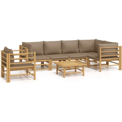 Afbeelding van vidaXL 7 delige Loungeset met kussens bamboe taupe