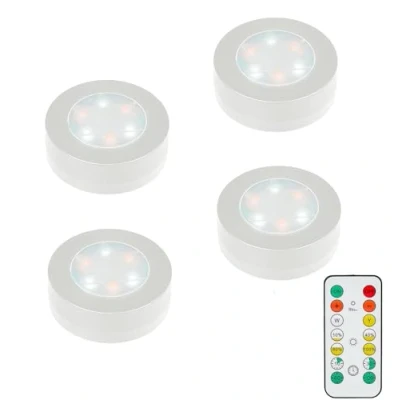Afbeelding van MOUJUCHI led kastverlichting op batterijen, 4 stuks, spot, werkt met afstandsbediening, voor keuken, trappen, vitrine, kast, Halloween (wit)