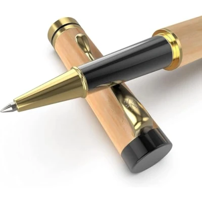Afbeelding van Wordsworth &amp; Black Luxe houten bamboe rollerbalpen set, navulbare pen, geschenkdoos; journaling, kalligrafie, tekenen, glad schrijven [esdoornhout]