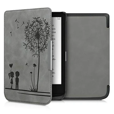Afbeelding van kwmobile e reader hoesje compatibel met Pocketbook Touch Lux 4/5/Touch HD 3/Color (2020)/ Vivlio 5 Kunstleren ereader cover stand Paardenbloemen Liefde in grijs
