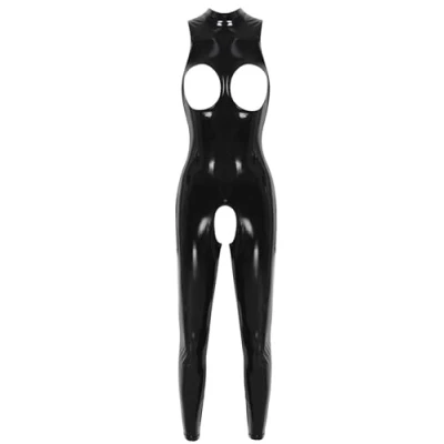 Afbeelding van SDGHH 8MMDM Sexy dames latex catsuit kleding kunstleer open kruis jumpsuit wetlook club kleding,zwart,4XL