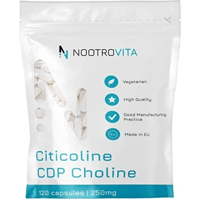 Afbeelding van Citicoline CDP Choline 120 capsules, voor geheugen, concentratie en cognitieve functie, gluten, allergeenvrij Nootrovita