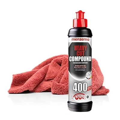 Afbeelding van detailmate Auto polijstset Autoverzorging: Menzerna Heavy Cut Compound Autopolitoer 400, 250 ml, krassen verwijderen + microvezel polijstdoek, 40 x cm, perfect voor polijsten op autolak