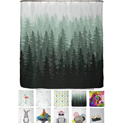 Afbeelding van arteneur® Dennenbos Anti schimmel douchegordijn, 200 x cm, gerecycled, met Oeko Tex standaard 100, verzwaarde zoom, ondoorzichtig, waterdicht, wasbaar, 12 ringen en e book (mogelijk niet
