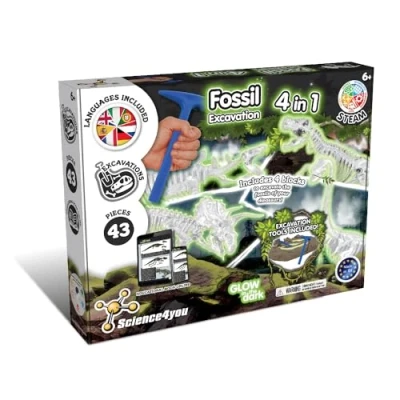 Afbeelding van Science4you Dinosaurus Fossielen Opgravingsset 4 in 1 voor Kinderen, Bouw Speelgoed, Spelletjes Jongens en Meisjes vanaf 6 jaar