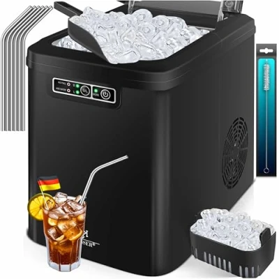 Afbeelding van KESSER® ijsmachine roestvrijstalen ijsblokjesmachine ijsmaker 12 kg 24 uur bereiding in 7 min waterreservoir van 2,2L 2 formaten ijsblokjes LED display zelfreinigende functie incl. rietjes