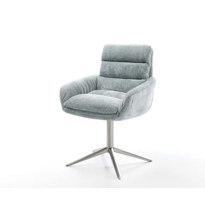 Afbeelding van DELIFE Draaistoel Abelia Flex met armleuning chenille pastelblauw kruispoot roestvrij staal 360 draaibaar rocker functie