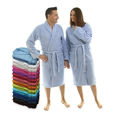 Afbeelding van LEBENGOOD Uniseks badjas voor dames en heren, 100% Amerikaanse badstof, 400 g, met riem, tassen, douche, zachte ochtendjas, handdoek (L, koraal), Lichtblauw, L