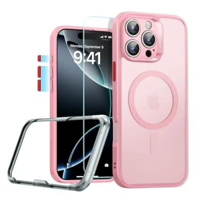 Afbeelding van ESR Beschermhoesje voor iPhone 2024 Pro (5 in 1 set), matte beschermhoes met schermbescherming en cameralens, compatibel MagSafe, militaire bescherming, matroze