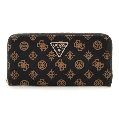 Afbeelding van GUESS Portemonnee Laurel SLG Large Zip Around Wallet Mocha Logo Zwart