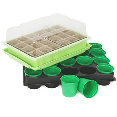 Afbeelding van COM FOUR® opkweekset 20 opkweekpotten met schotels en plantenbak 24 plantenbakken deksel plantenbakset voor het opkweken tot 44 jonge planten (02 stuks teeltset Mix)
