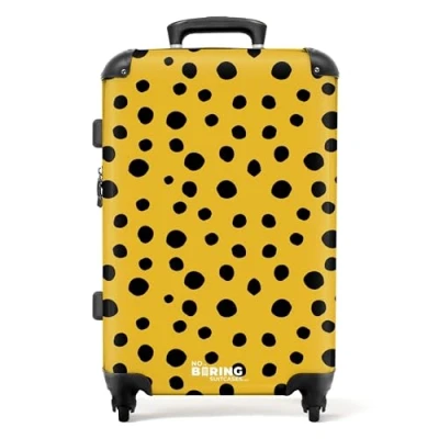 Afbeelding van NoBoringSuitcases.com® Koffer groot Rolkoffer lichtgewicht Zwarte stippen op gele achtergrond Reiskoffer met 4 wielen Grote trolley XL 20 kg bagage