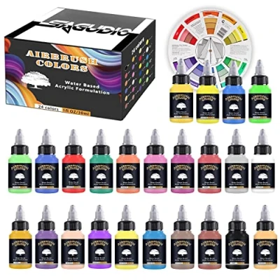 Afbeelding van SAGUDIO Airbrush Verf 24x 30ml Grundfarben Color Fertige Set,wasserabweisend und schnell trocknend Modelle für Hobby,für Künstler Anfänger