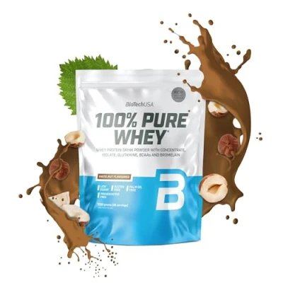 Afbeelding van BioTechUSA 100% Pure Whey Eiwitpoeder met BCAA en Glutamine Glutenvrij, Palmolievrij 21g Eiwit per portie, 1 kg, Hazelnoot