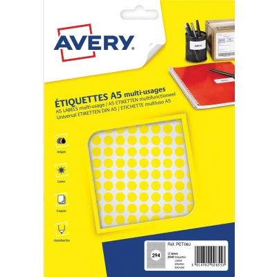 Afbeelding van Avery Pet08j Ronde Markeringsetiketten, Diameter 8 Mm, Blister Van 2940 Stuks, Geel Markeringsetiketten