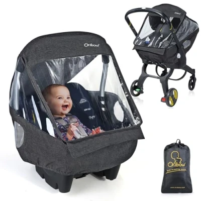 Afbeelding van Orzbow Universele regenhoes voor babyautostoel, weerbestendig schild met tas, greepopening, ritssluiting snelle toegang en zijdelingse ventilatie, noodzakelijke bescherming