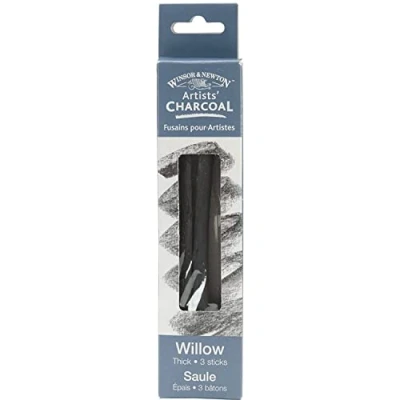 Afbeelding van Winsor &amp; Newton 7005171 Kunstenaarshoutskool van wilgenhout voor gelijkmatige kleurtoepassing, 3 stukken houtskool, dik stuks houtskool dik,