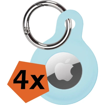 Afbeelding van Hoesje Geschikt voor Apple AirTag Sleutelhanger Hoes Siliconen Lichtblauw 4 PACK