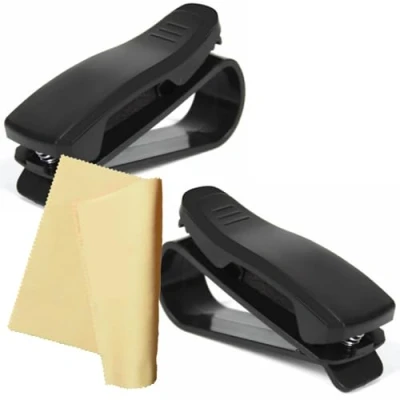 Afbeelding van Zonnebril Houder Auto x2 +1x Brillendoekje Accessoires Zonneklep Clip Sunglasses Holder Car Accessories Gadgets Interior Autogadgets Man, Vrouwen, Kind Brillenhouder Voor Zwart