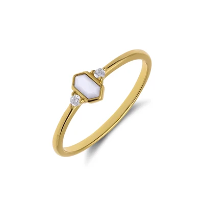 Afbeelding van Lucardi Dames Zilveren goldplated Ring met parelmoer en zirkonia 925 Zilver Goudkleurig 16 / 50 mm