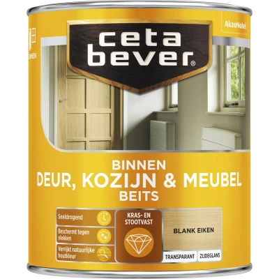Afbeelding van Ceta Bever Binnenbeits Deur, Kozijn &amp; Meubel Zijdeglans Blank Eiken 0104 0,75 liter Blanke lak Beits