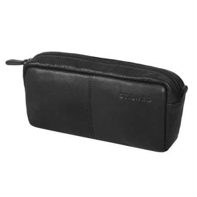 Afbeelding van STILORD &#039;Spencer&#039; lederen pennenbakje vintage met ritssluiting cosmetische tas organizer slordige roltasje echt leer, Kleur:zwart
