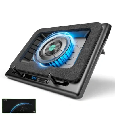 Afbeelding van llano Gaming laptop koeler, koelpad standaard met 5,5 inch externe koelventilator, snel koelende computer 15,6 21 inch, instelbare snelheid, aanraakbediening, 3 poorts USB A, een muismat