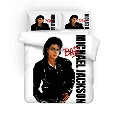 Afbeelding van NICHIYO Michael Jackson Beddengoedset, dekbedovertrek en kussensloop, microvezel, 3D digitale print, driedelige set (dekbedovertrek + kussenslopen) (6, eenpersoonsbed 135 x 200 cm)