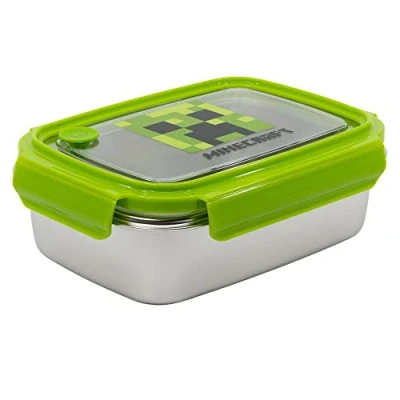 Afbeelding van Stor Minecraft broodtrommel, roestvrij staal, voor kinderen en volwassenen, 1020 ml