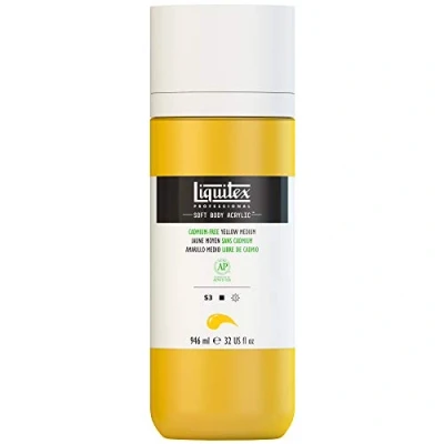 Afbeelding van Liquitex 1946890 Professionele Acrylverf Soft Body Kunstenaarsverf in romig dekkende consistentie, hoge pigmentatie, lichtecht &amp; verouderingsbestendig, 946ml fles Cadmiumvrij Geel Medium