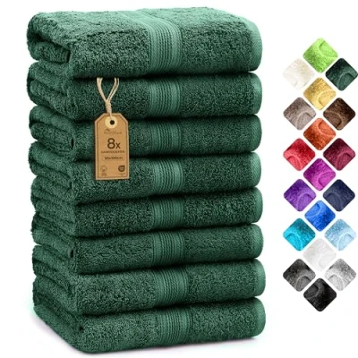 Afbeelding van NatureMark 8 Pack Handdoeken, 50 x 100 cm, 100% Katoen, Donkergroen
