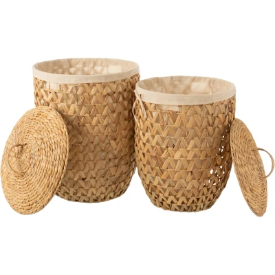 Afbeelding van J Line Set Van 2 Wasmanden + Deksel Waterhyacinth Naturel