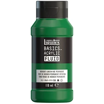 Afbeelding van Liquitex 8870405 Basics Fluid acrylverf met vloeiende consistentie, sneldrogend, lichtecht, waterbestendig, op waterbasis, 118 ml fles Hookers groen perm. kleur
