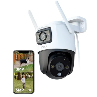 Afbeelding van Imou 5 MP + 3 dual lens bewakingscamera voor buiten, wifi met KI persoons /voertuigherkenning, nachtzicht, auto tracking, 360 PTZ camerabewaking 2 weg audio, sirene, IP66