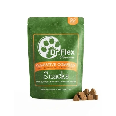 Afbeelding van Dr. Flex Probiotica snacks en lekkernijen voor honden, 60 zachte chews, bijzonder lekkere formule met colostrum, biergist zalmolie; gezonde spijsvertering darmflora