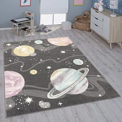 Afbeelding van Kindertapijt Vloerkleed voor de Kinderkamer Meisjes Jongens Verschillende Motieven En Formaten, Maat:133 cm vierkant, Kleur:Antraciet